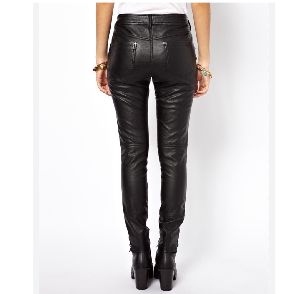 Free‎ People Vegan Leather Skinny Pants Black High Rise Moto Trousers Size 31